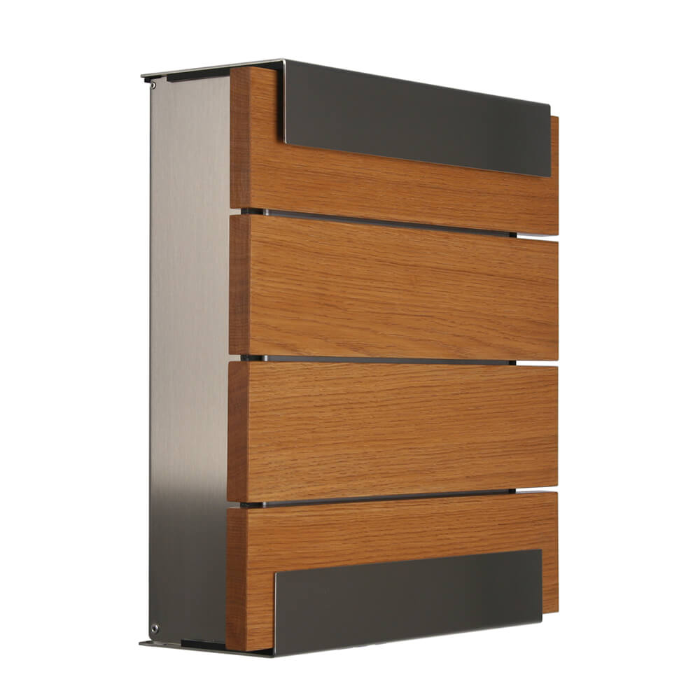 Edelstahl Briefkasten mit Eichenholz Front - Anemoi