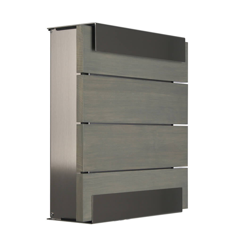 Design Briefkasten Edelstahl mit Holz Front in grau - Charon