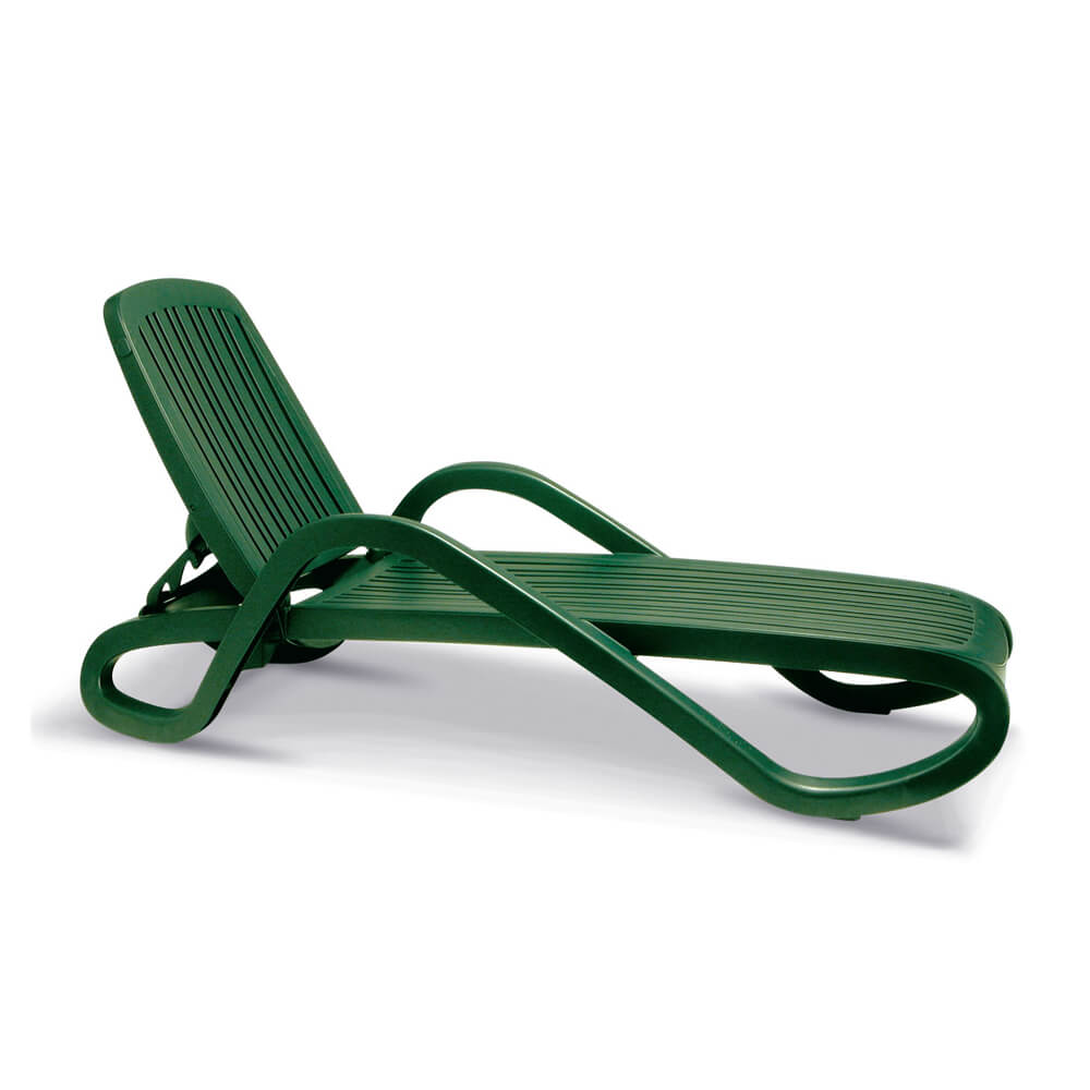 Chaise longue de jardin verte réglable en plastique pour extérieur