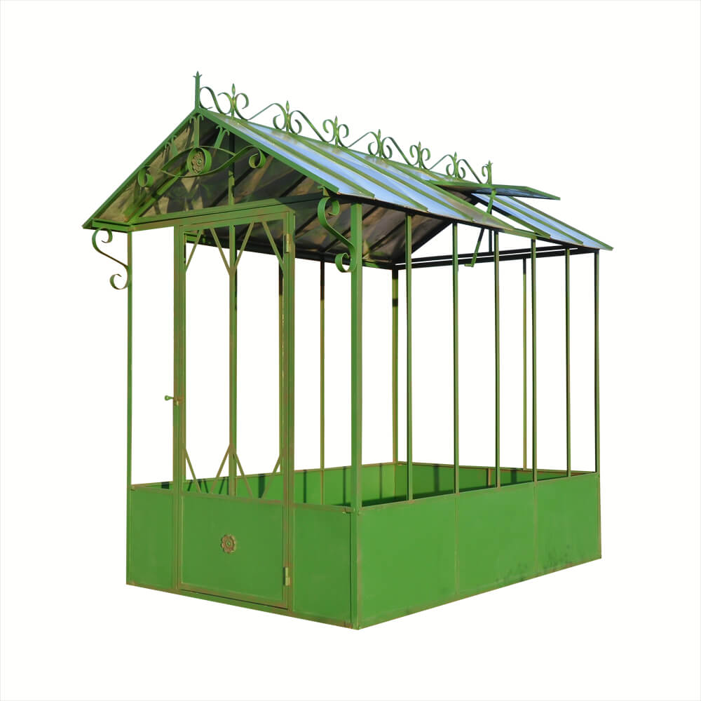 Gewächshaus aus Schmiedeeisen antik Design - Orly / grün / ohne Zinkdach