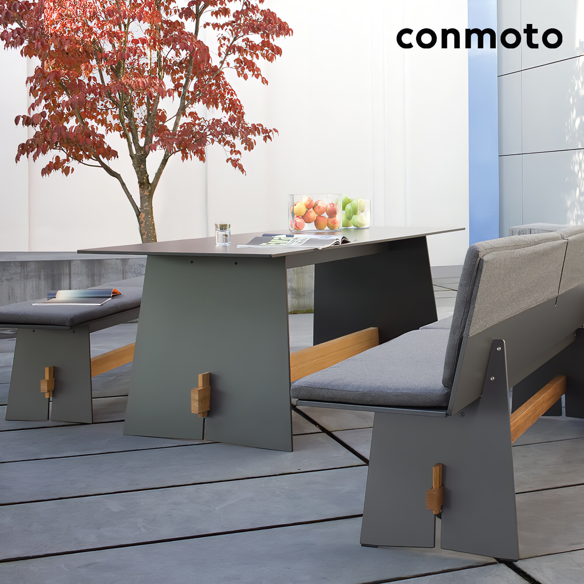 Moderne Sitzgruppe für 8 Personen aus HPL - Tension Sitzgruppe / Anthrazit / ohne Auflage