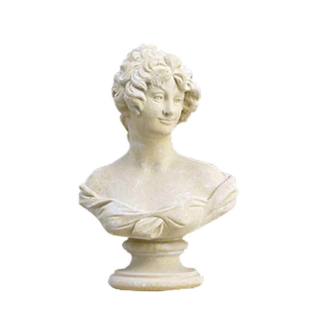 Lächelnde Frauenbüste im romantischen Stil aus Steinguss - Tale / Portland weiß