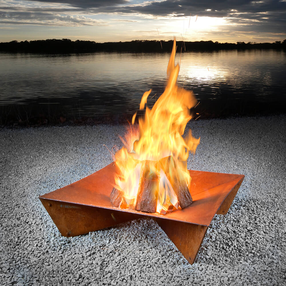 Große Rostoptik Feuerschale aus Stahl mit Grill-Rost - Uranos / nur Feuerschale / 22x80x80cm