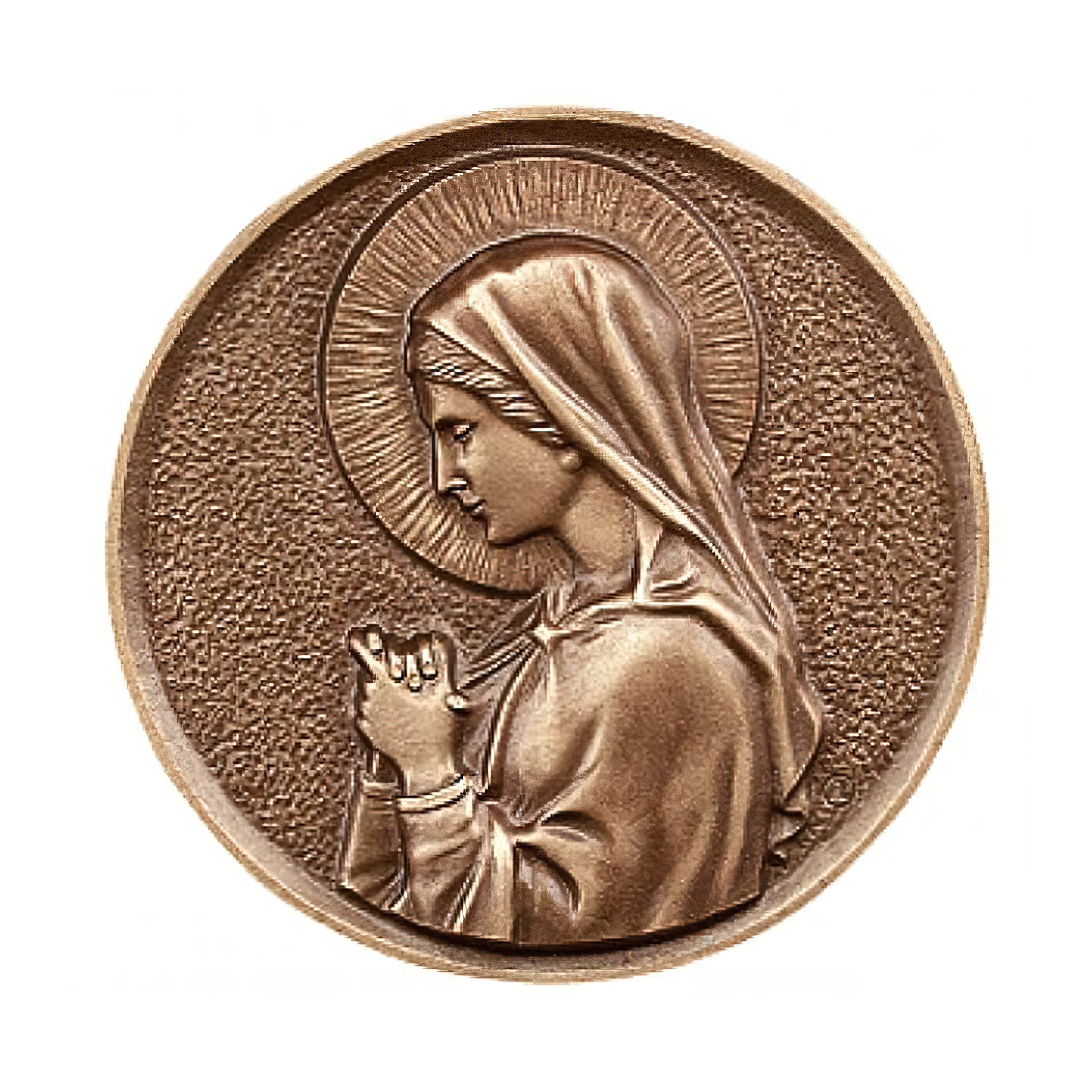 Rundes Wand Bronzerelief betende Maria - Madonna Hiltrud / Bronze braun