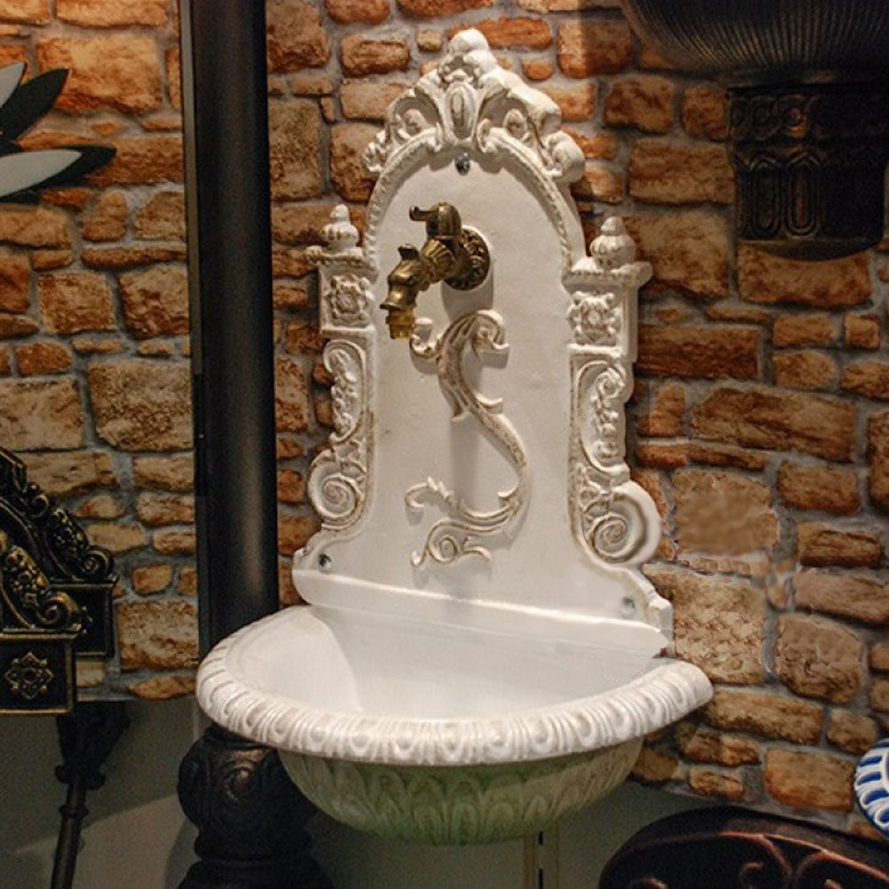 Antiker Wandbrunnen aus Gusseisen als Stadt- und Gartendekoration - Jarle / Grün