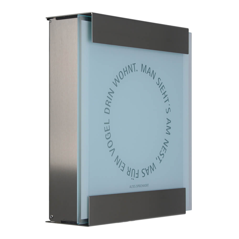 Zaunbriefkasten modern mit Spruch - Edelstahl & Glas - Hebe