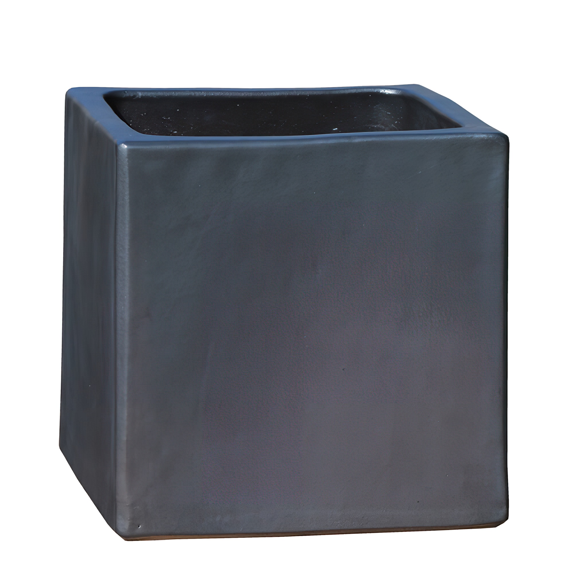 Moderner eckiger Pflanztrog für draußen - Steinzeug anthrazit - Macula Niger