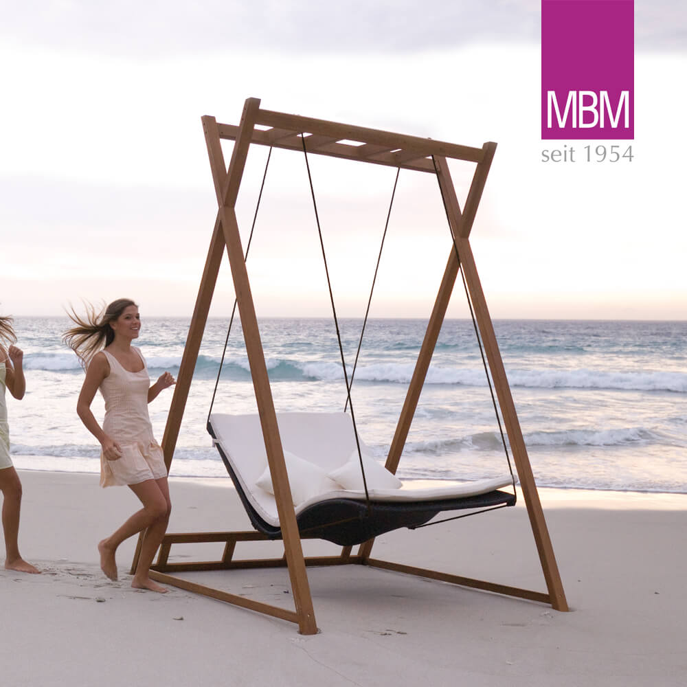 Outdoor Doppelliege zum Schaukeln - Alu & Kunststoffgeflecht - MBM - Doppelliege Heaven Swing / Mocca