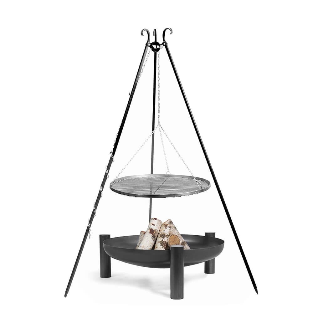 Pulverbeschichteter Schwenkgrill mit Feuerschale im Set - Kos Gartengrill / 70cm / ohne Kurbel