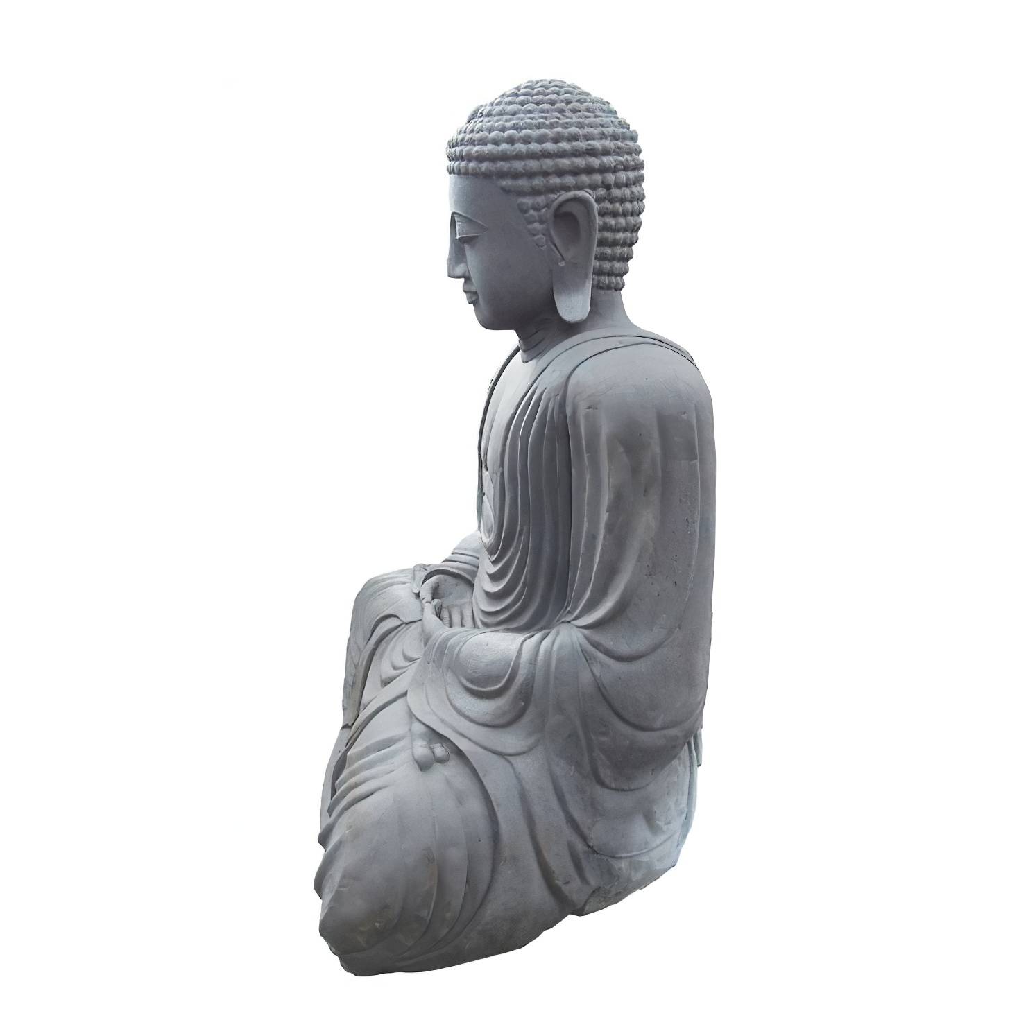 Statue de Bouddha grise assise comme décoration de jardin