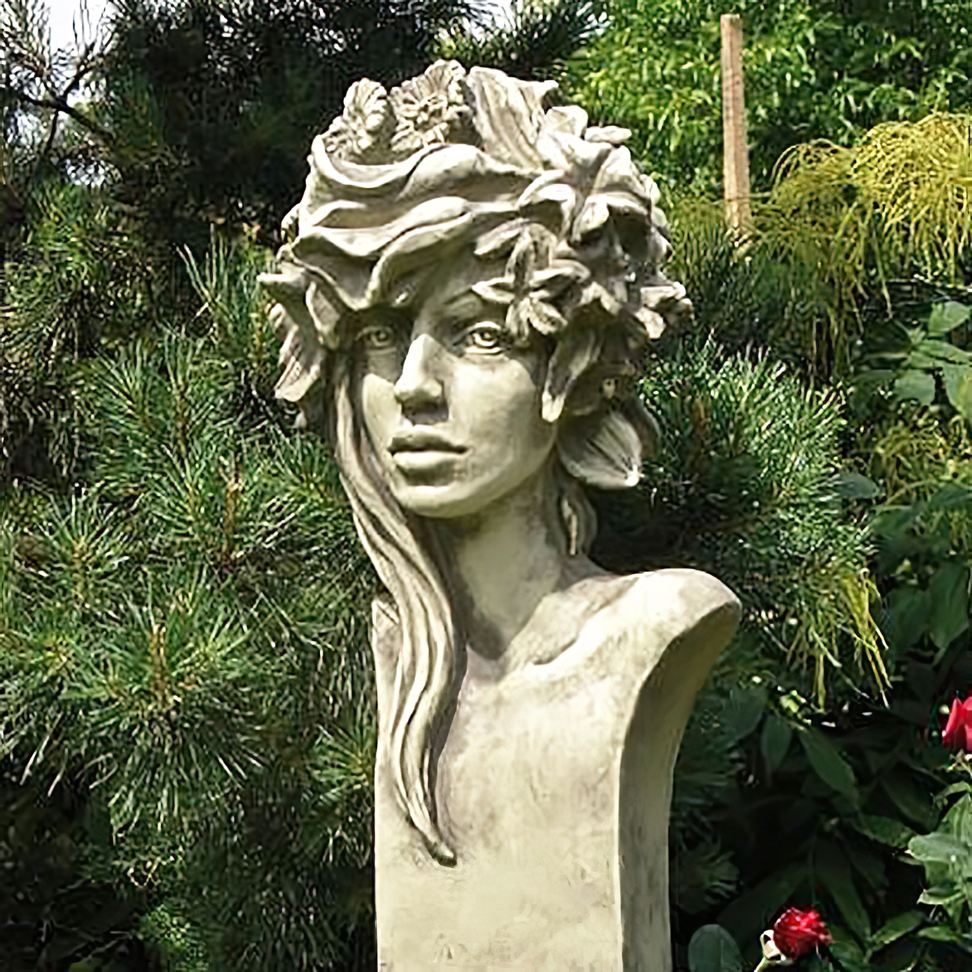 Florale Gartenbüste aus Steinguss - Aurora / Antikgrau