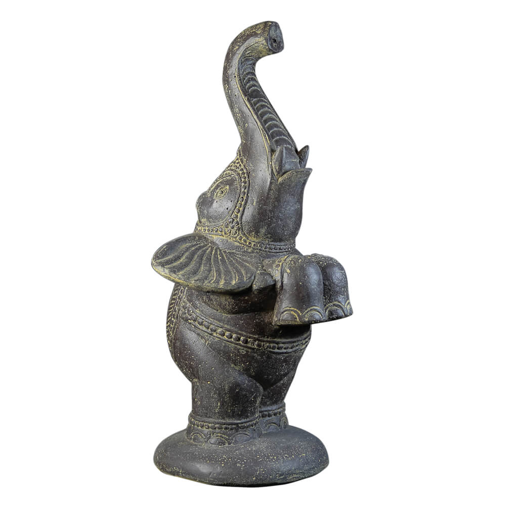 Auf Hinterbeinen stehender und wasserspeiender Elefant aus Steinguss - Hendra / 60x26x31cm (HxBxT)