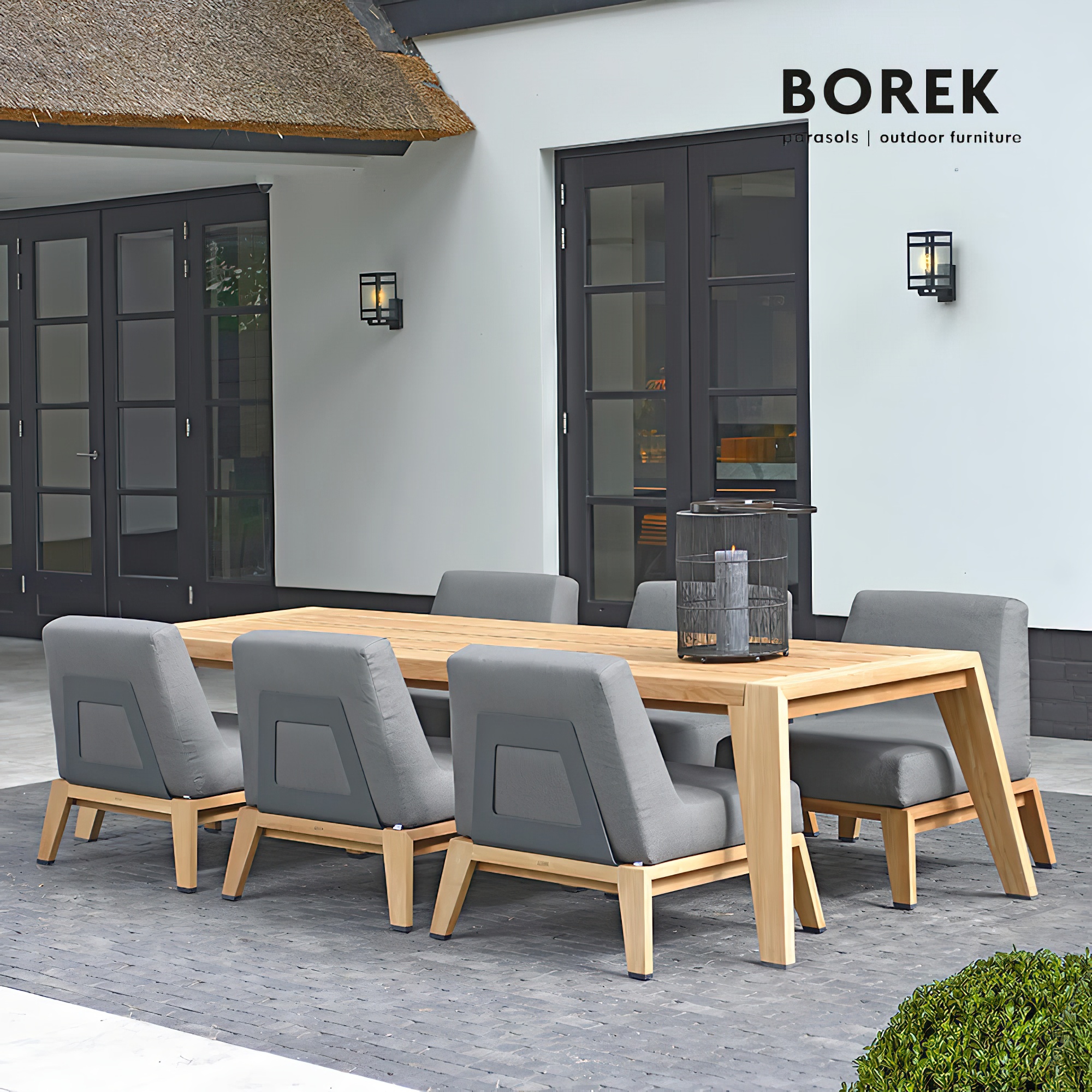 Moderne 6-Sitzer Sitzecke - Teckholz & Aluminium - Sitzgarnitur Hybrid / Anthrazit