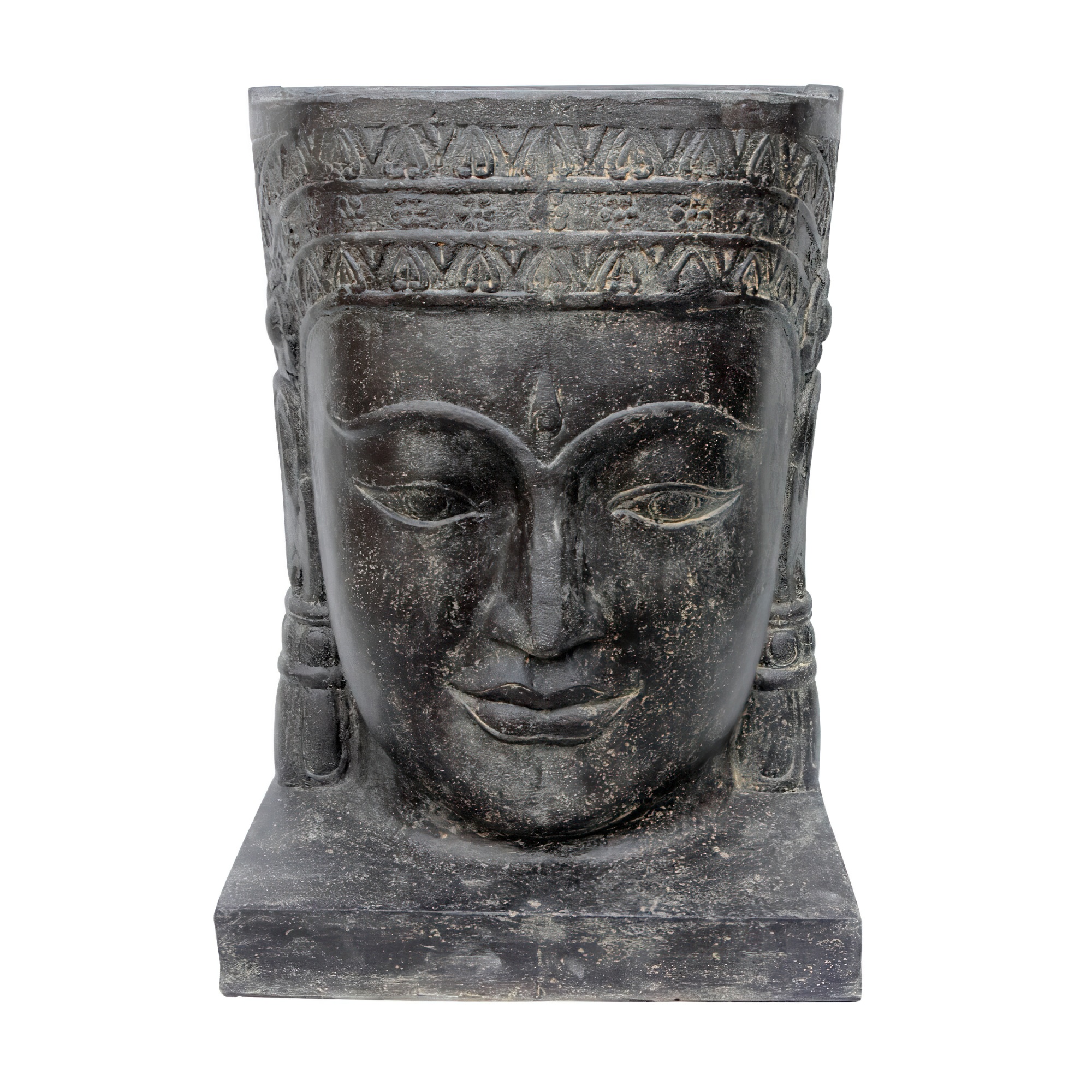 Khmer-Kopf Wasserspiel aus Steinguss mit Sockel - Kefali / Standard