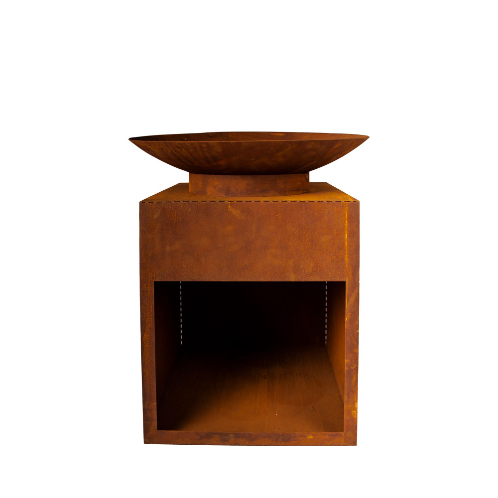 Metall Feuer- oder Pflanzschale auf Kaminholzregal - dekorativ & praktisch - Camino