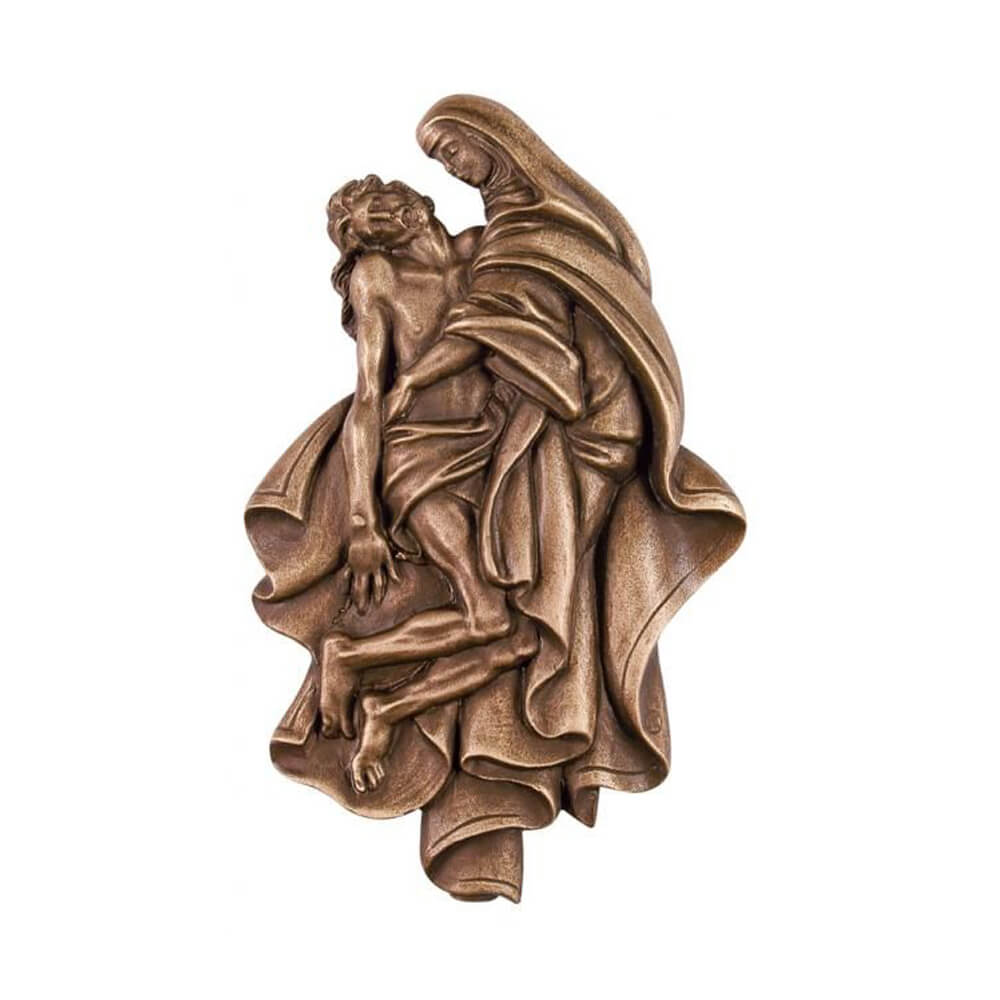 Besondere Wand Bronzefigur Maria und Jesus - Heiligenrelief Pieta / Bronze braun