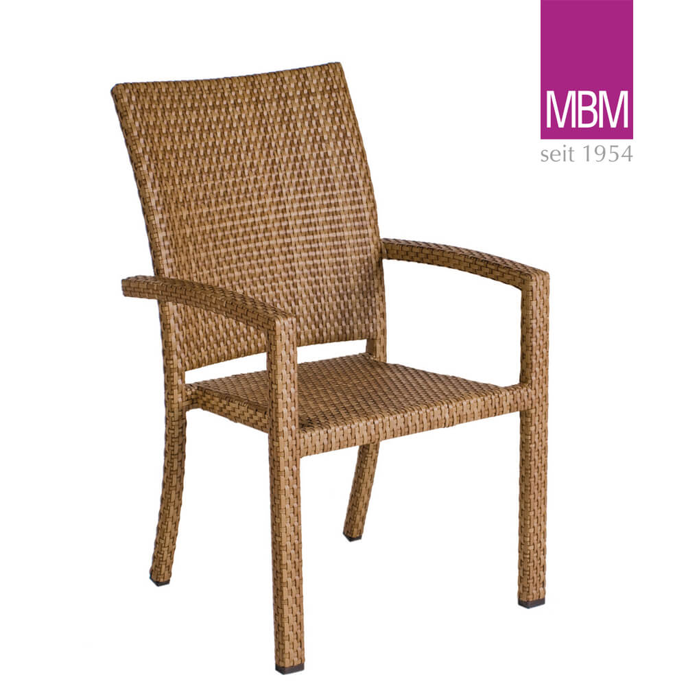 Garten Stapelstuhl von MBM - Alu & Polyrattan - mit Armlehnen - Sessel Bellini / ohne Sitzkissen