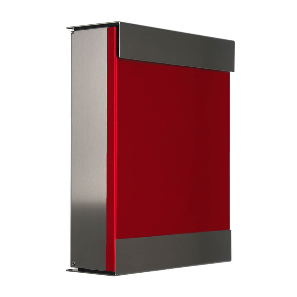 Moderner Design Briefkasten aus Edelstahl mit roter Front - Eris