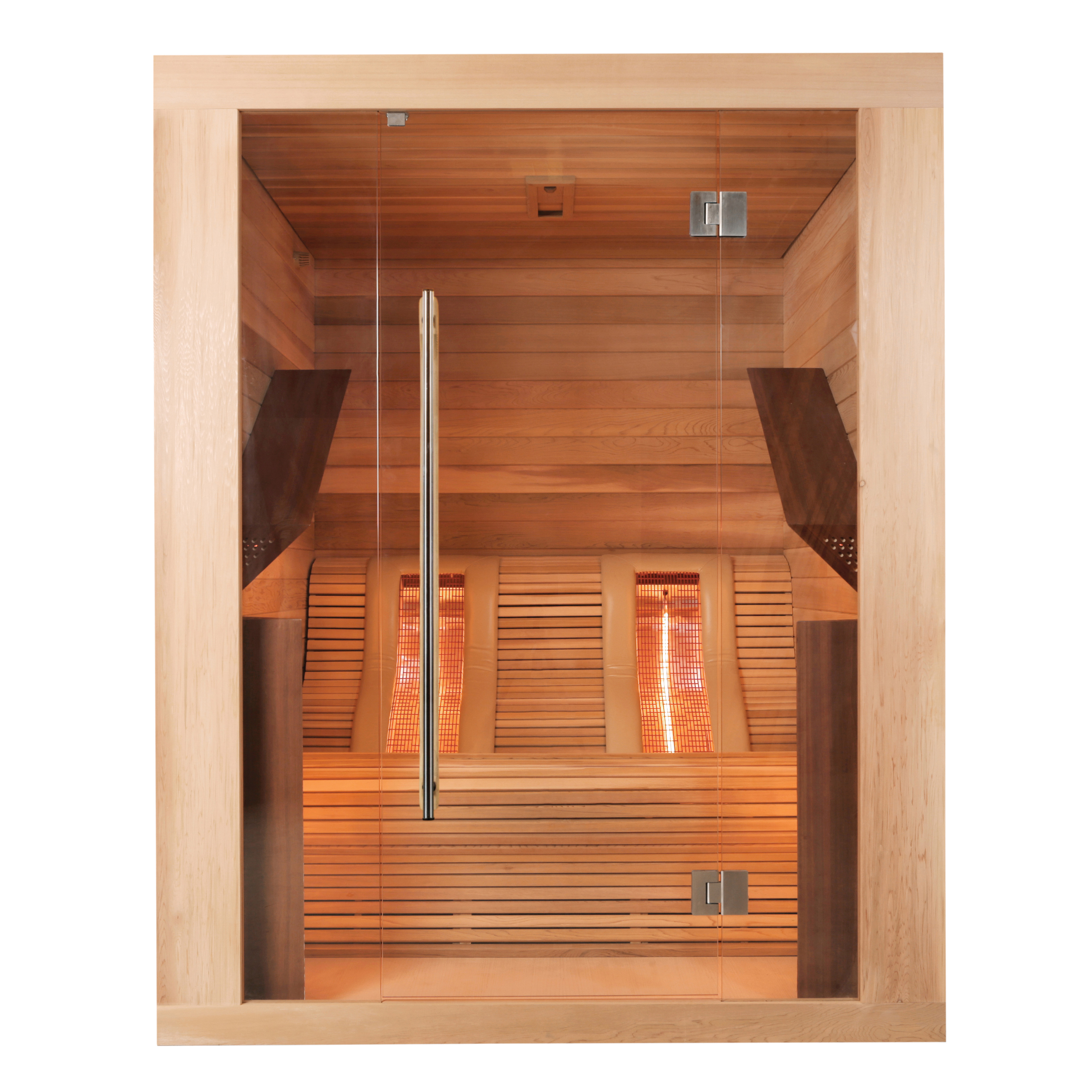Holz Infrarotkabine mit patentierten IR Loungebänken für zwei Personen - Sherin / ohne Beauty Light