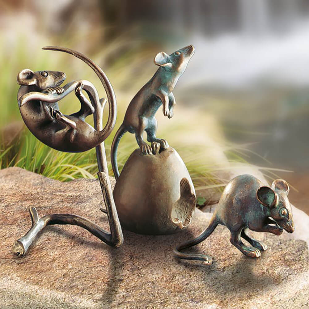 Stilvolle Maus Bronzeskulpturen im 3er Set - Mäusetrio