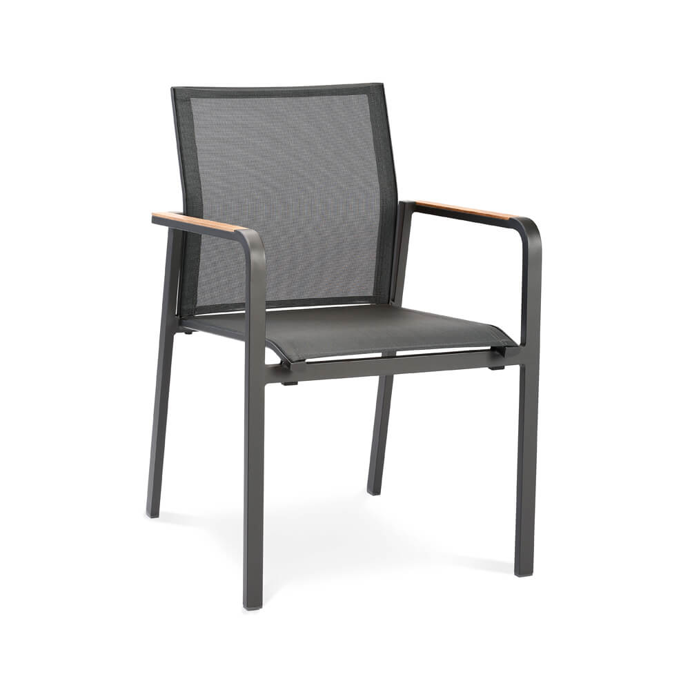 Stabiler Gartenstuhl aus Ergotex mit Teak-Finish - Gartenstuhl Spirabilis / Anthrazit