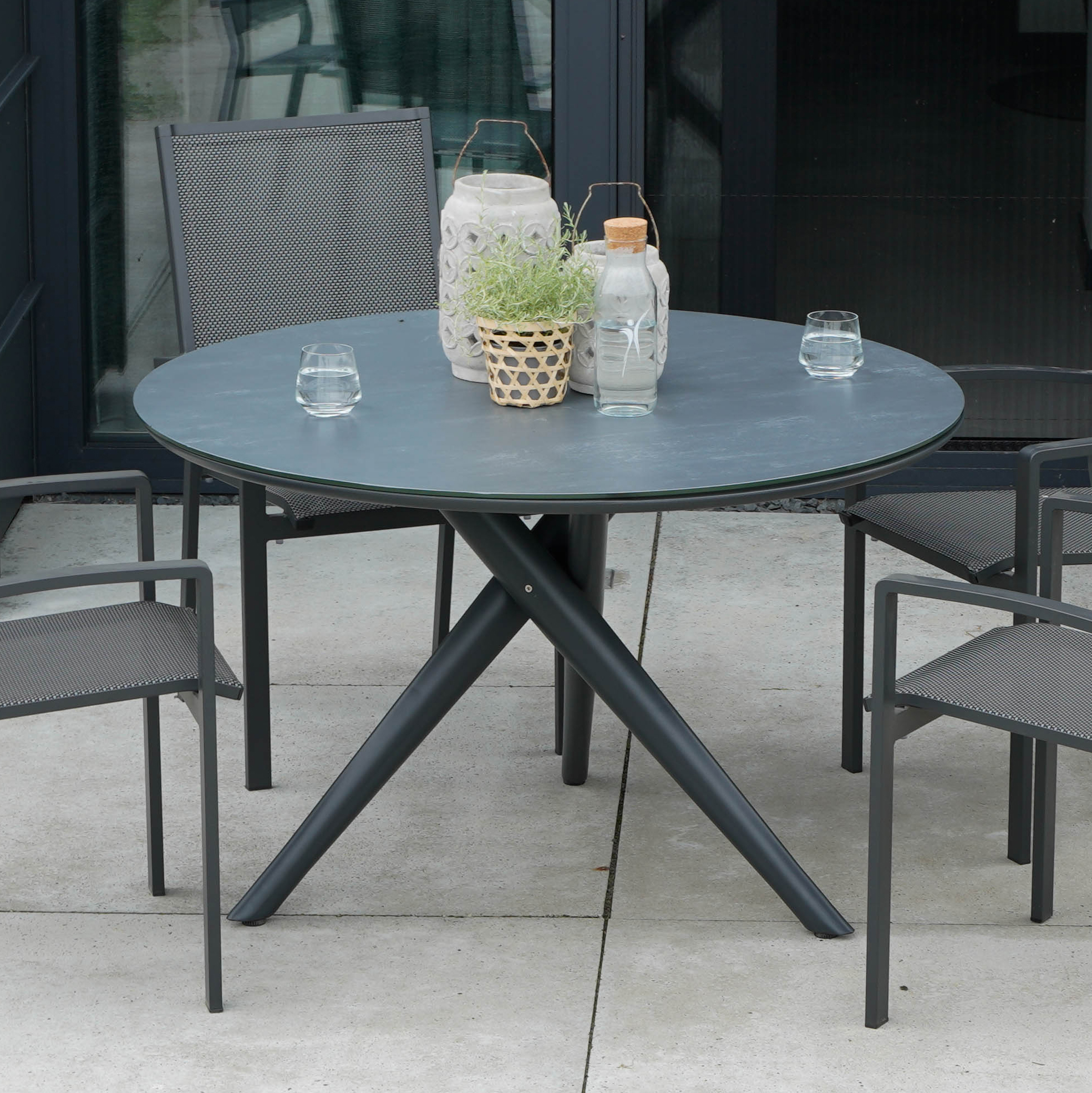Alu-Glaskeramik Esstisch rund in Anthrazit - 120cm - Eranemo
