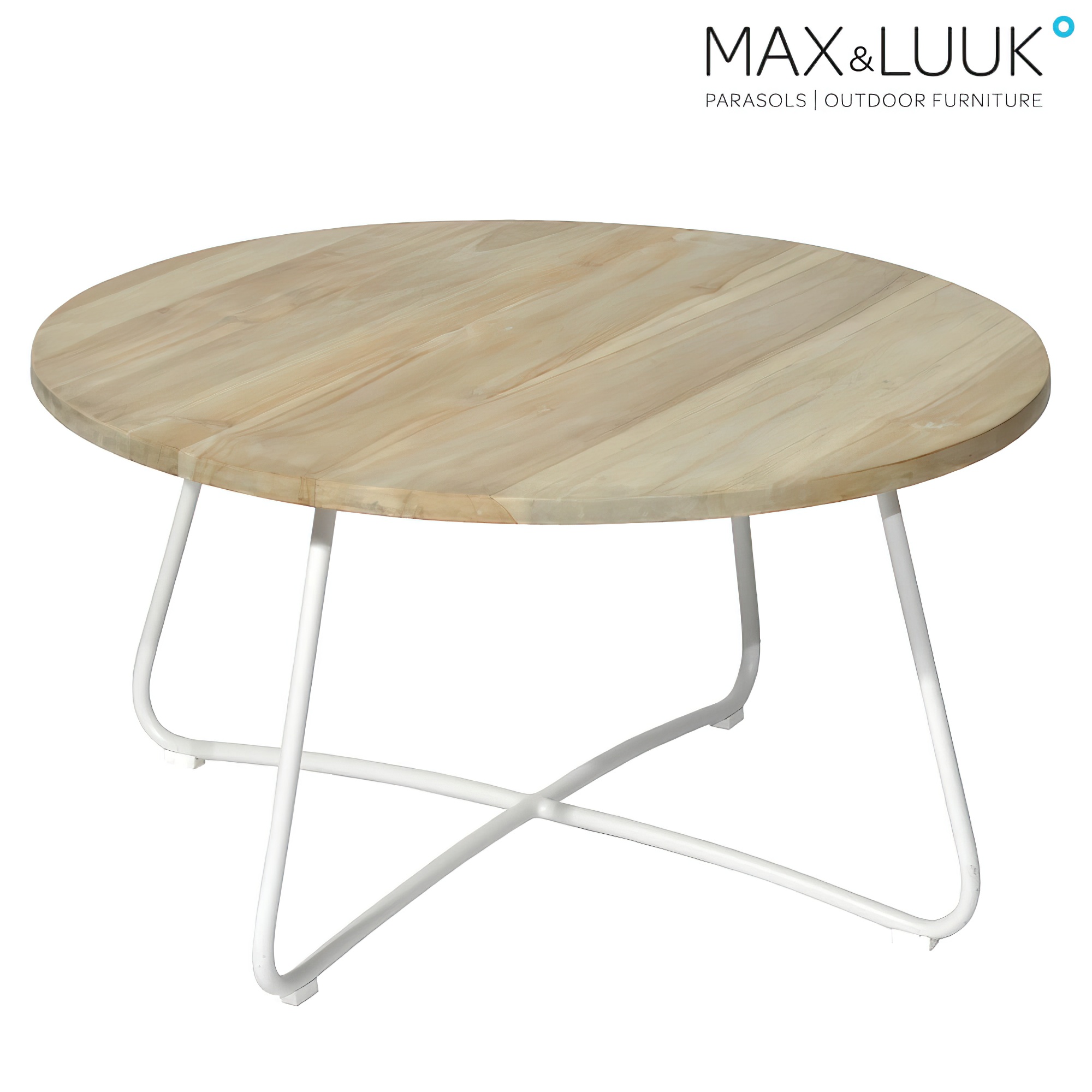 Outdoor Couchtisch aus Aluminium & Teakholz - 80cm - rund - Max&Luuk - Lily Loungetisch / Stonewhite