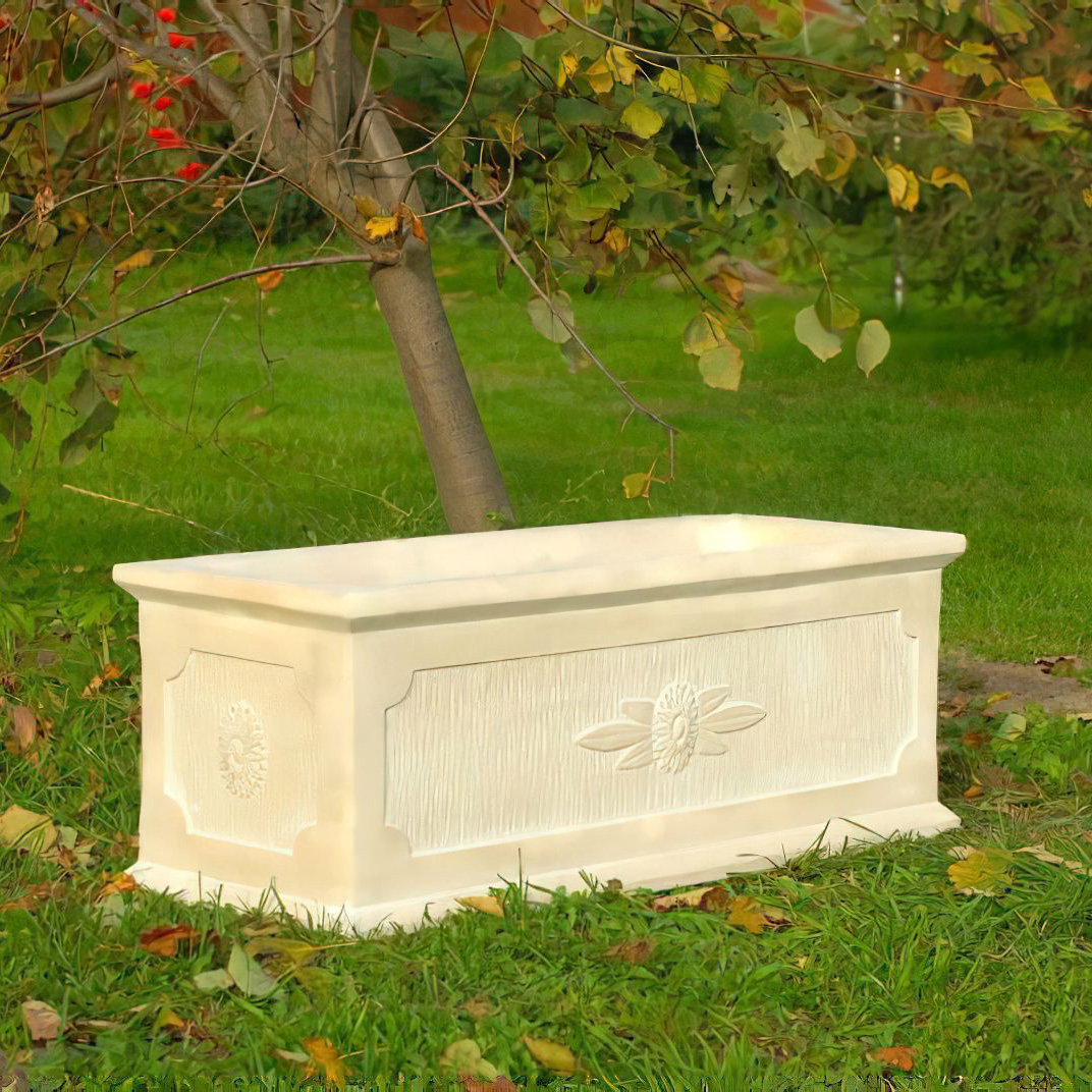 Eckiger Pflanztrog aus Steinguss - florales Design - Diotima / Etna