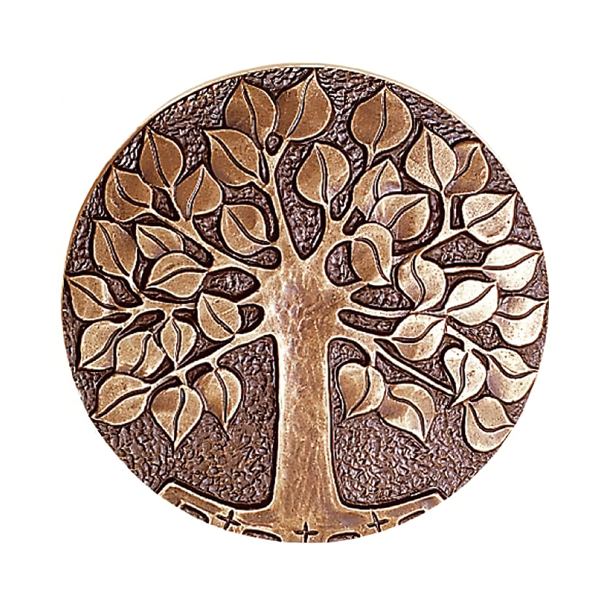 Runde Metall Wanddekoration mit Baum des Lebens Motiv in Bronze für Gartendeko