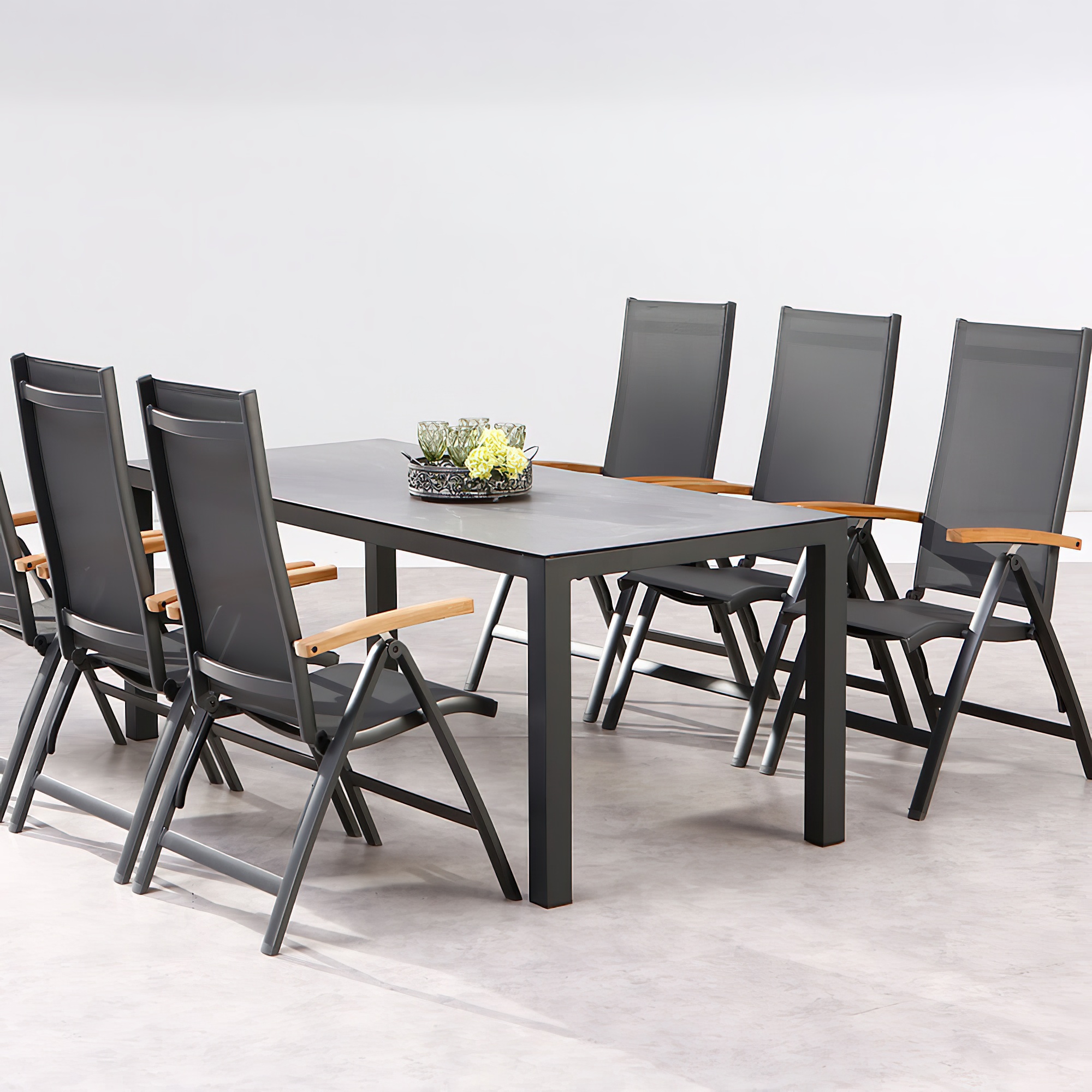 Robuste 6er Gartengarnitur mit Ergotex - Möbelset Spirabilis / Anthrazit