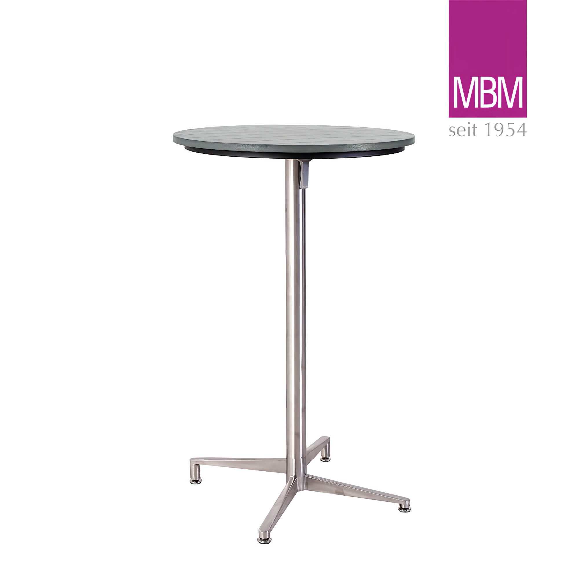 Klappbarer Bistro-Stehtisch mit runder Platte von MBM - Bistro-Stehtischgestell Victory / Tischplatte Stone Grey