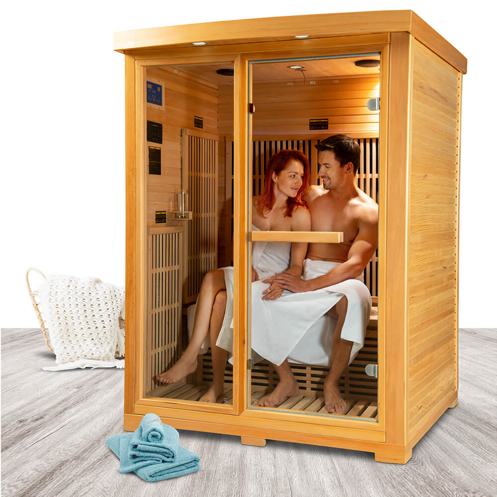 Indoor Infrarotsauna - max. 60°C - 2 Personen - Fichtenholz - mit Farbtherapie - Colima