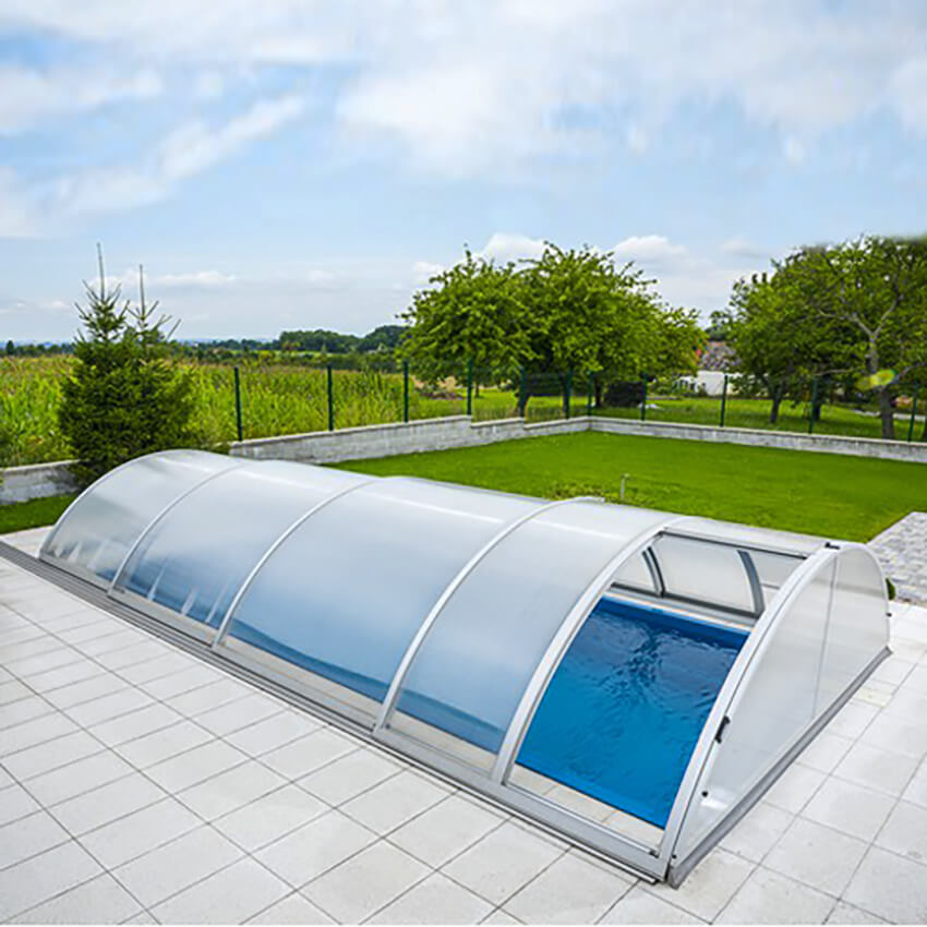 Poolüberdachung in Standardform - Sonderanfertigung - rechteckig - aus Aluminium & Polycarbonat - Mookait Standard / 2 Segmente - 260x430cm (BxL)