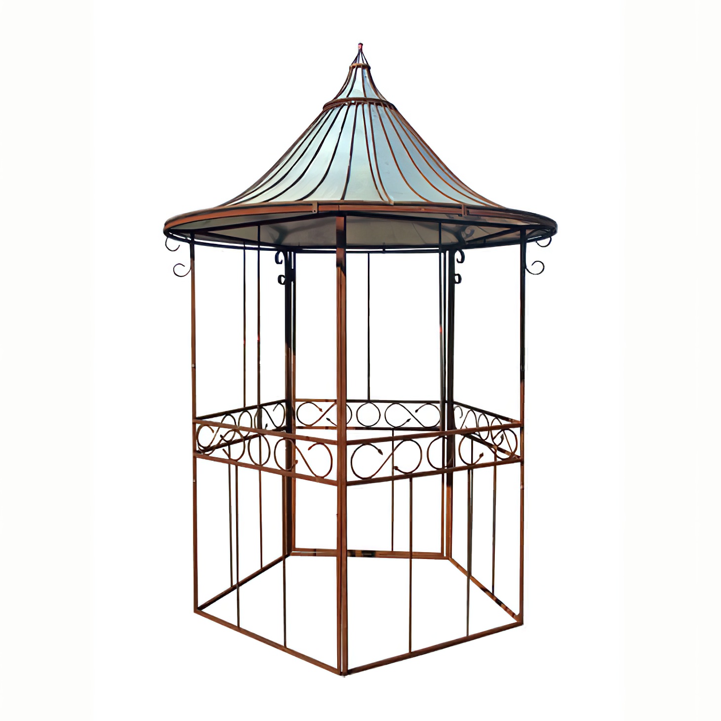 Metallpavillon mit dekorativem Dach und Rahmen für den Garten