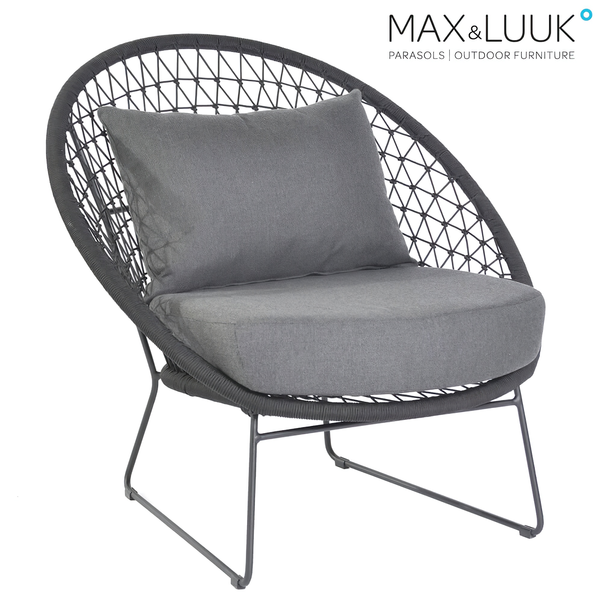 Gartenlounge Sessel aus Alu & Seil mit Kissen - Max&Luuk - Nora Loungesessel / Grau