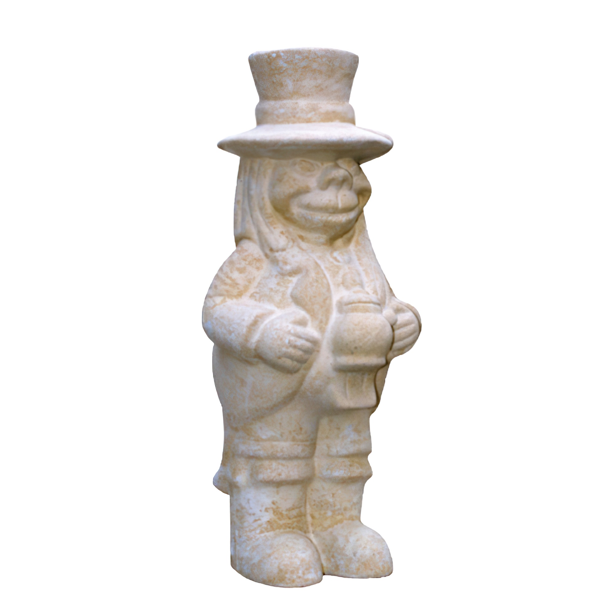 Gartenfigur kleiner Wassergeist mit Zylinder aus Steinguss - Mataki / Portland weiß