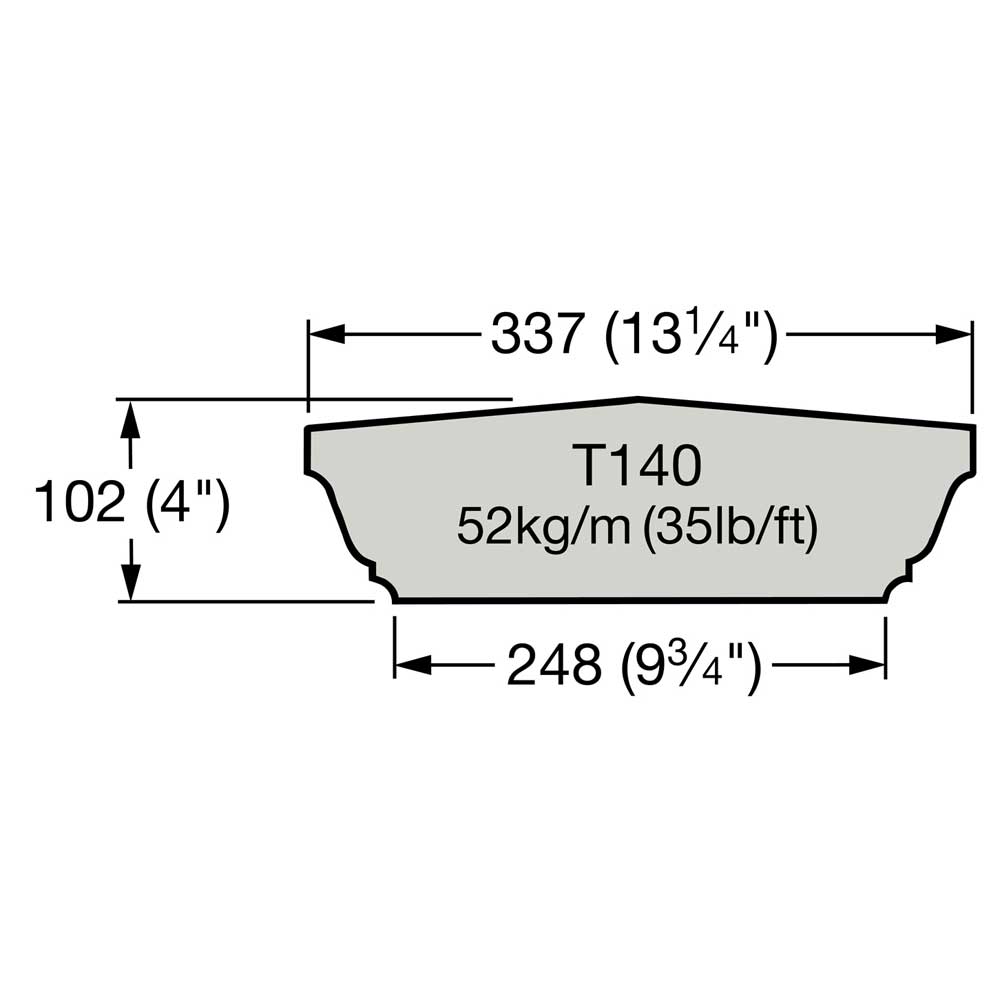 Image d'une section de profil avec mesures en mm et pouces pour table de jardin T140