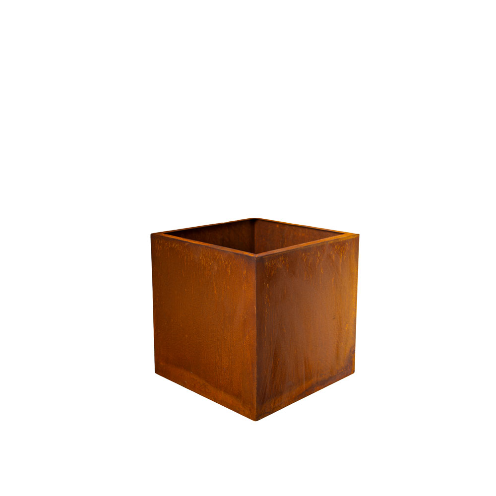Würfelförmiger Pflanzkasten aus Rost Metall - Benito