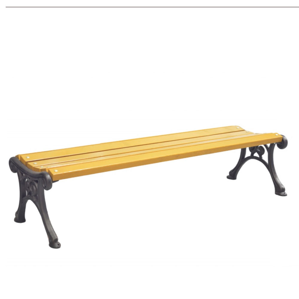 Dezente Parkbank aus Holz und Gusseisen ohne Arm- und Rückenlehne - Fridjof