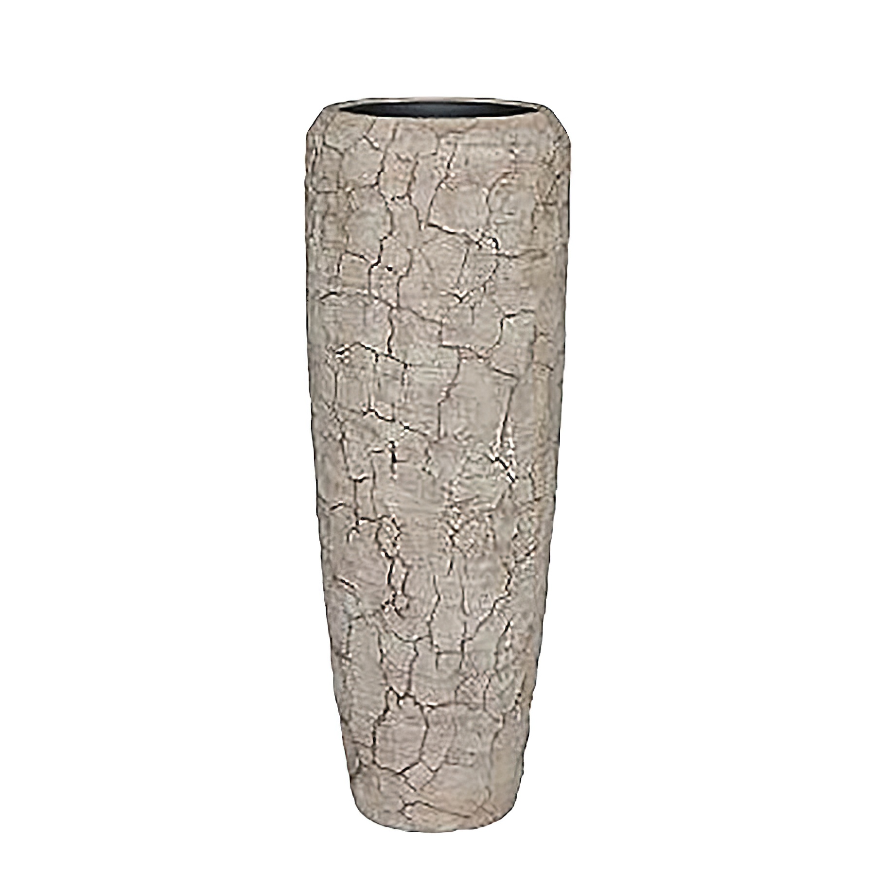 XXL Indoor Pflanzvase mit Einsatz aus Polystone - Braun - Rund - Broken-Optik - Rafiki / 117x42cm (HxDm) / ohne Wasserstandsanzeiger