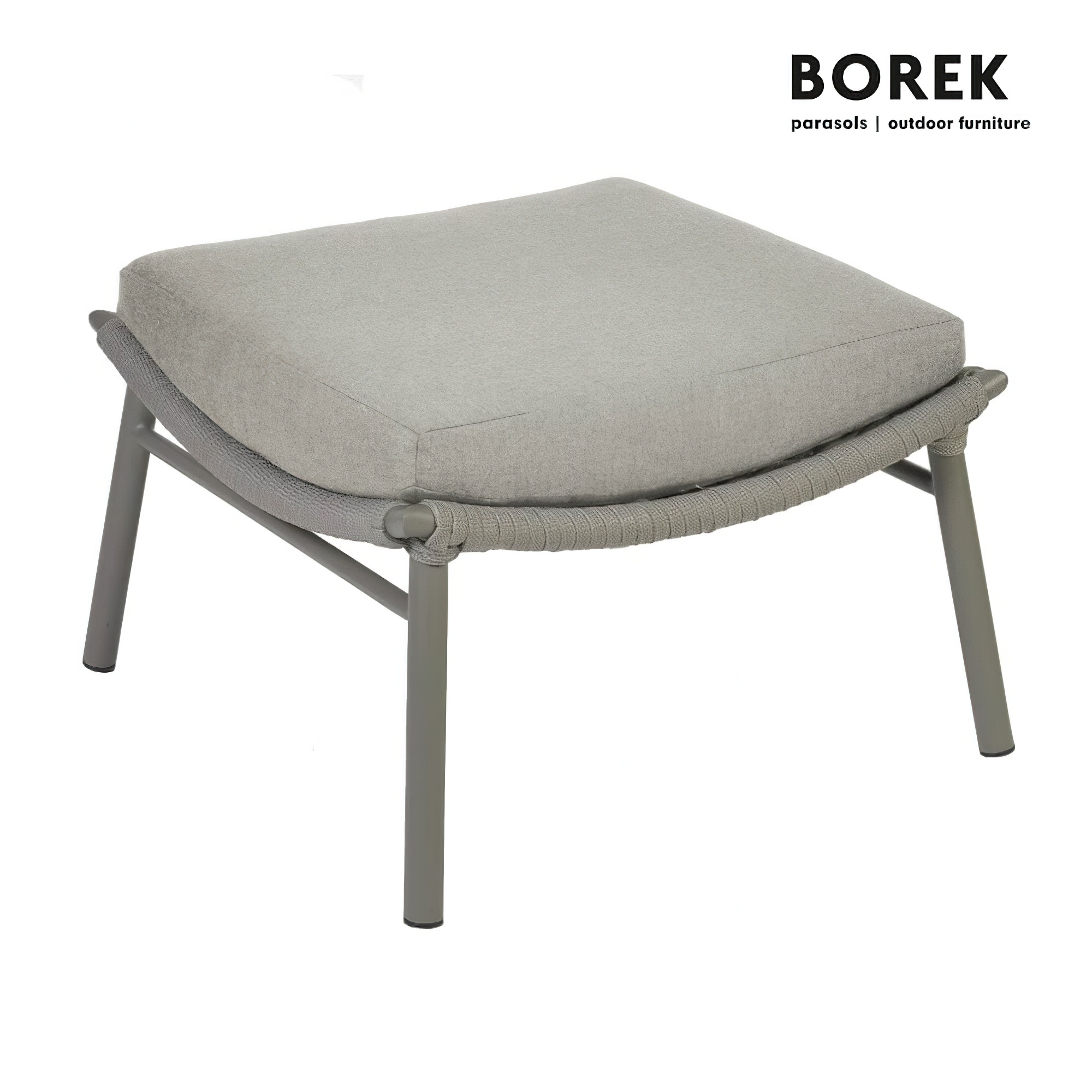 Repose-pieds gris confortable pour mobilier de jardin en métal et coussin en tissu