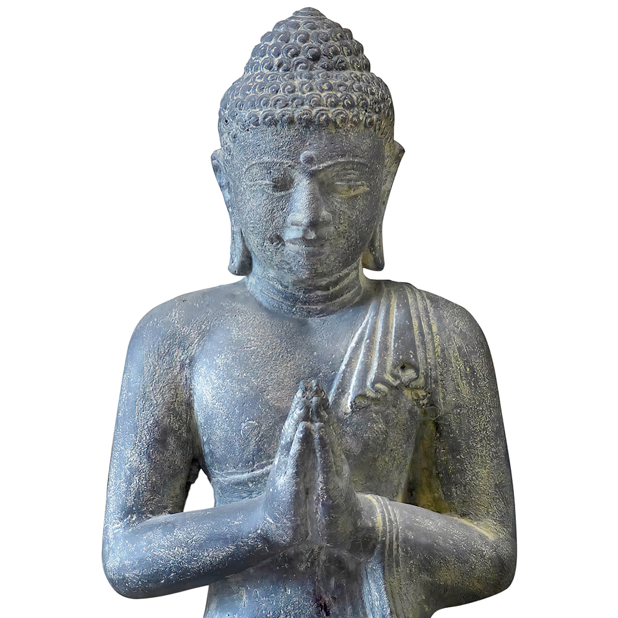 Statue de Bouddha en pierre avec mains jointes comme décoration de jardin