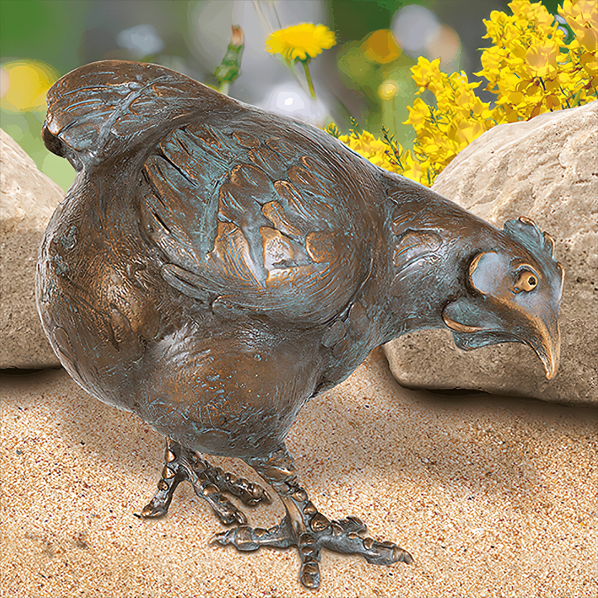 Hühnerfigur als Gartendeko - Henne aus Bronze - Huhn