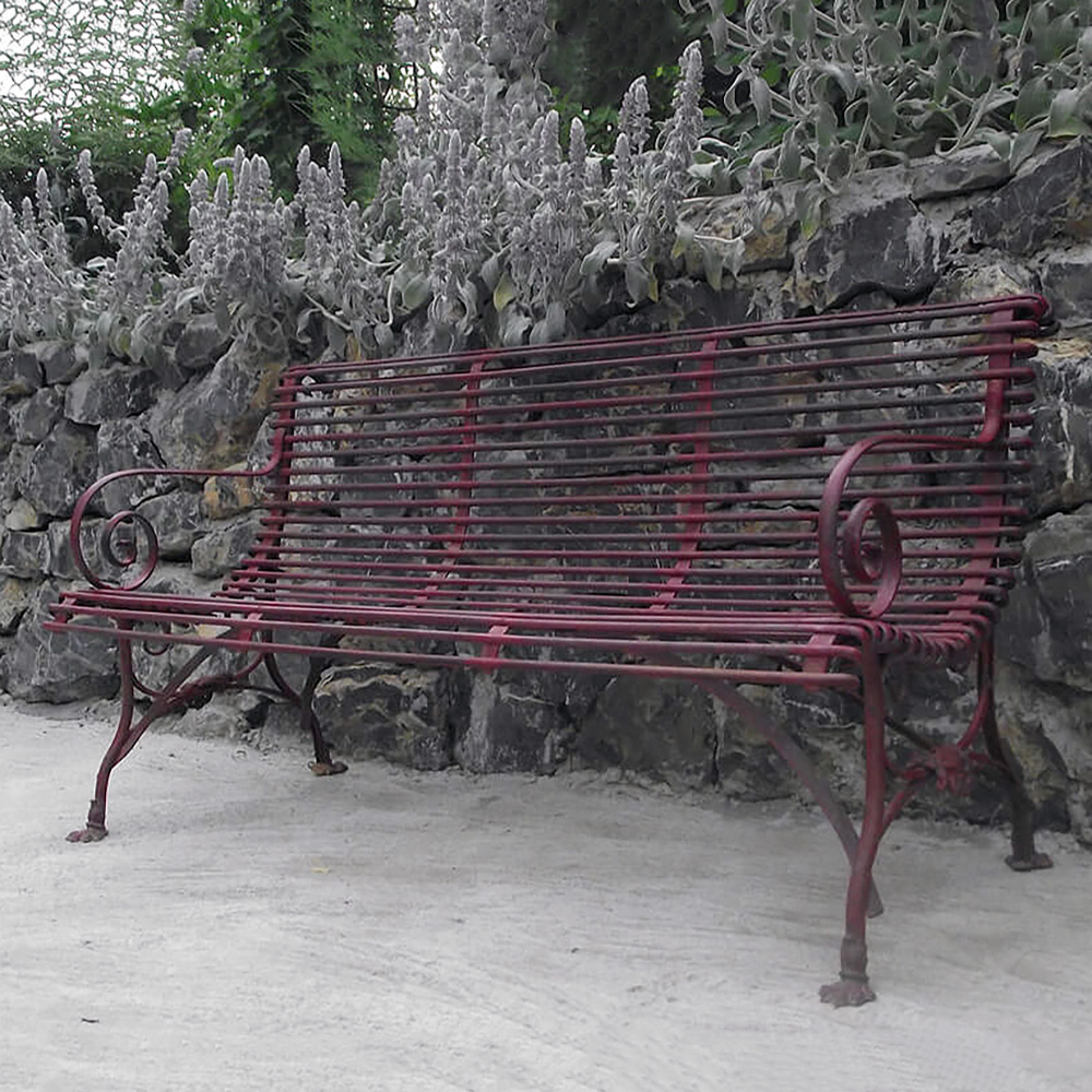 Garten Sitzbank 3-Sitzer aus Schmiedeeisen - Lorine / grün / mit Armlehnen