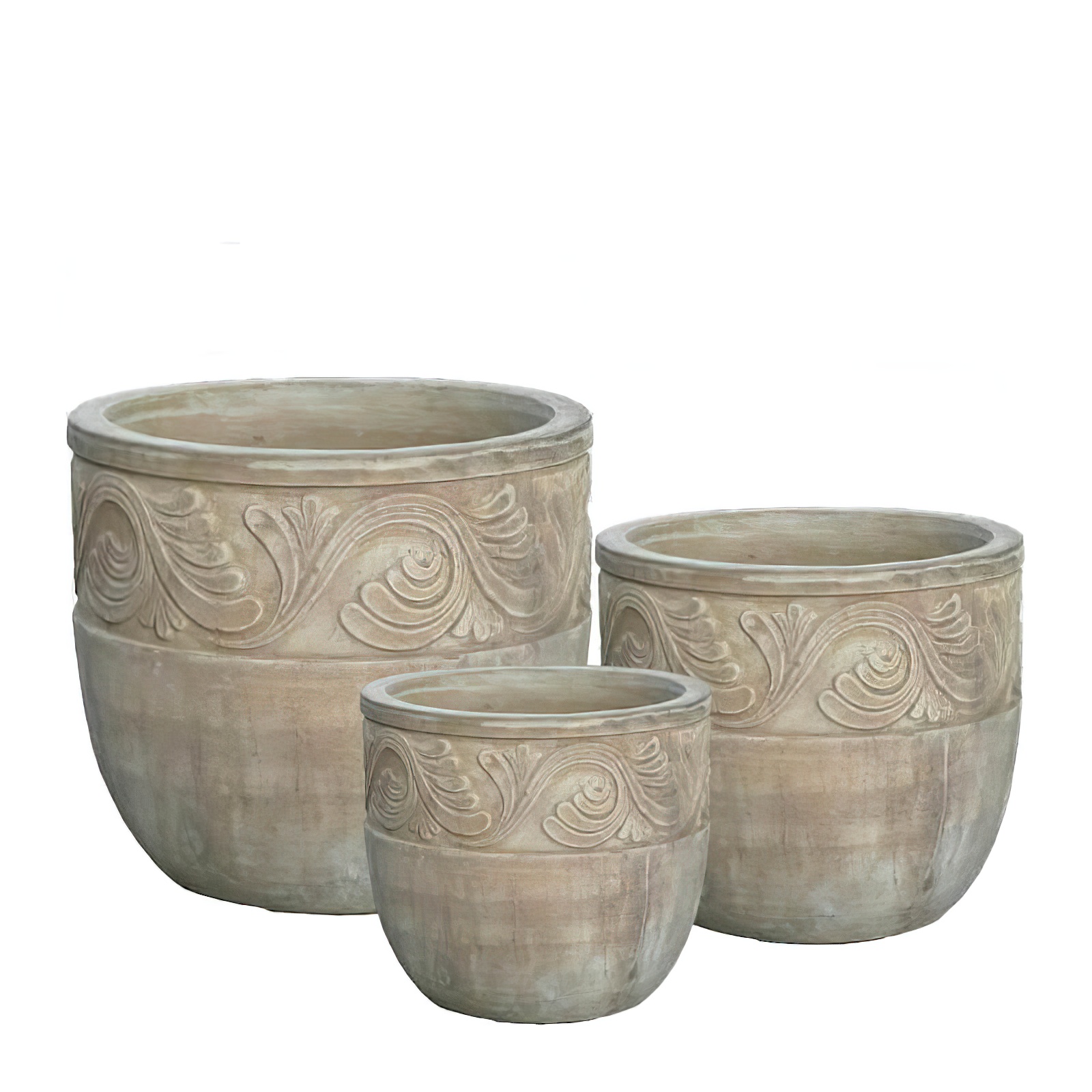 3er Set Pflanzkübel - Rund - Terrakotta - Florales Muster - Sade