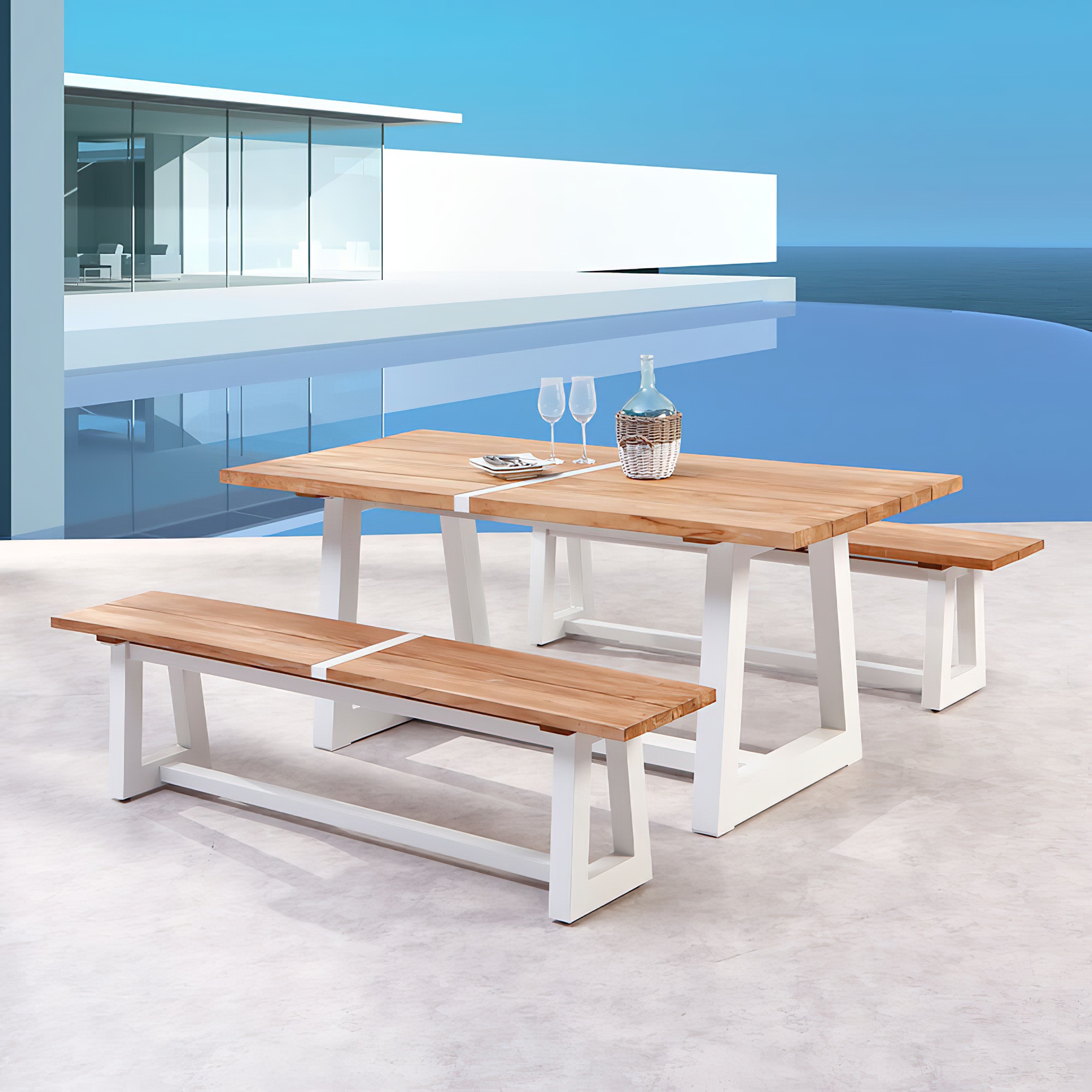 Stabile Sitzgruppe aus Teak Holz und Aluminium - Sitzgruppe Tekka / Anthrazit