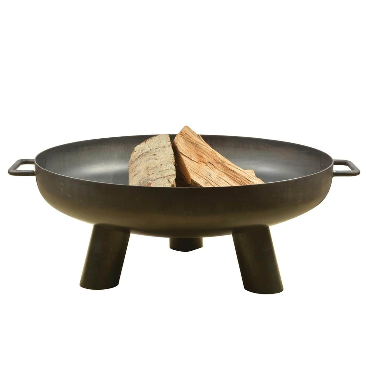 Schwarze Feuerschale rund mit Standfüßen aus Eisen - Kerena