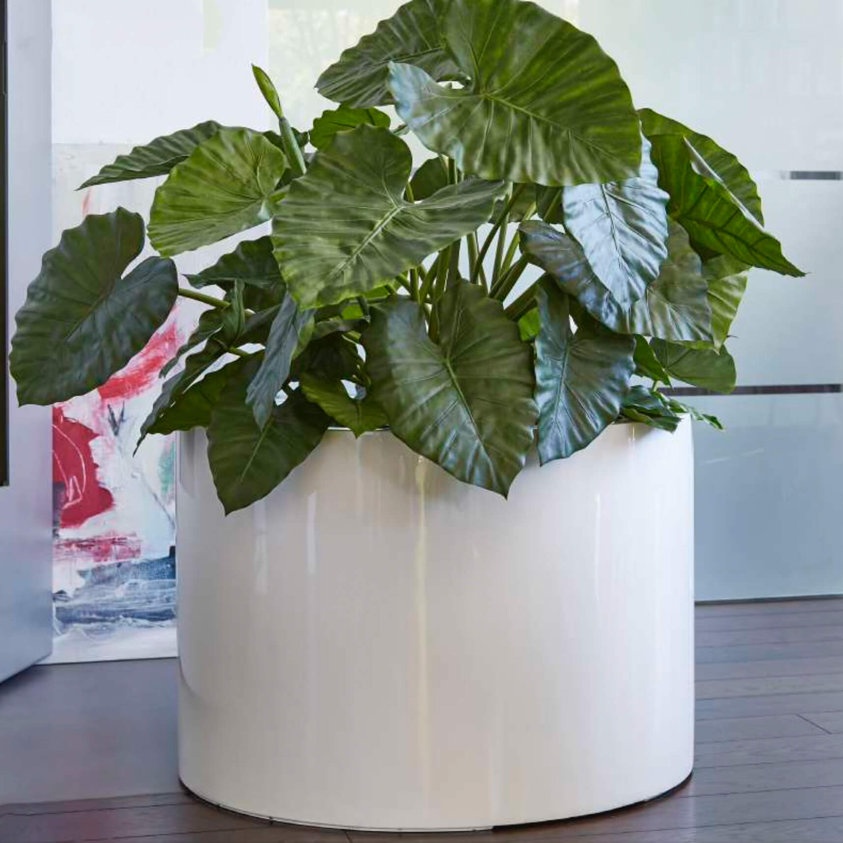 2er Set runde Pflanzschale aus Polystone - weiß glänzend - Feltria