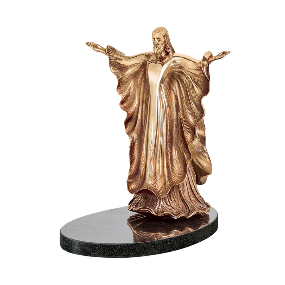 Goldener Jesus aus Bronze mit Steinsockel - Christkönig
