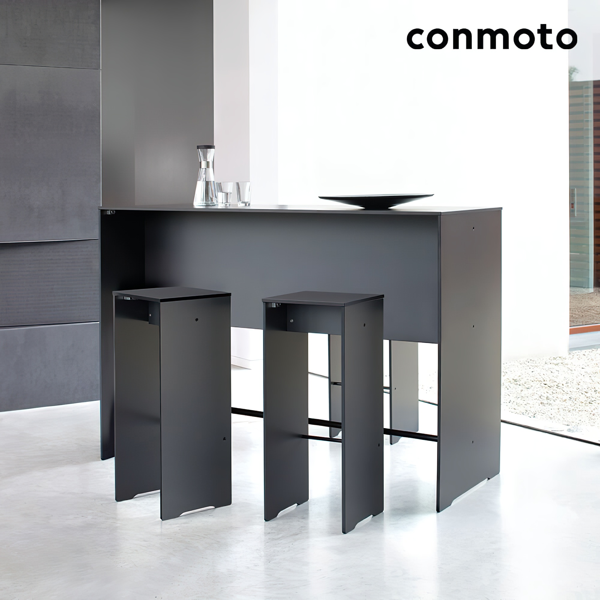 Elegante HPL Gartenbar mit Tisch und 4 Hocker - Riva Bar / Anthrazit / ohne Auflagen